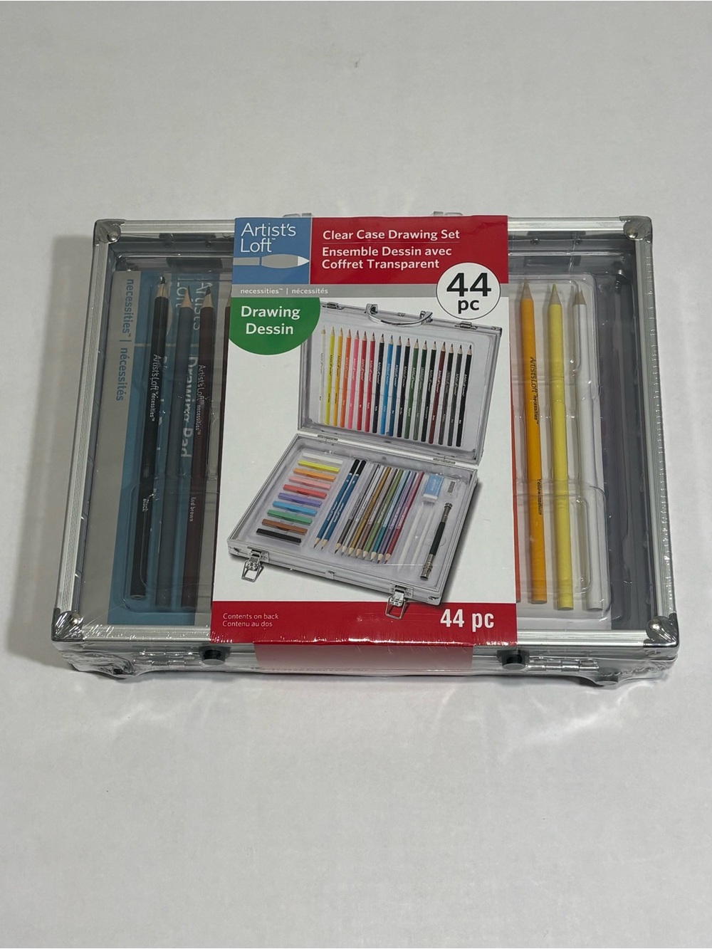 Artist's Loft Clear Case Drawing Set 44pc w/ Colored Pencils, Pastels & Pad